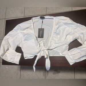 PrettyLittleThing White Tie-Front Blouse